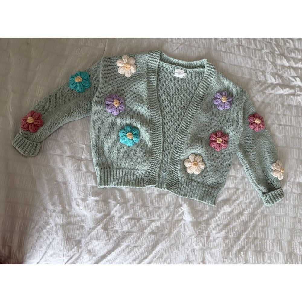 Luna Ivy 3D Floral Knit Cardigan Pastel Mint Green Size S